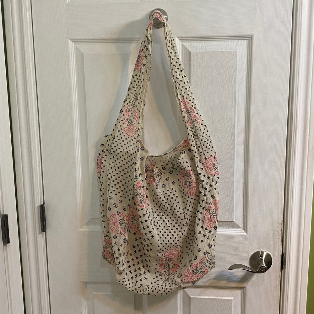 Free People Floral Large Cotton Gauze Pink Black Reusable Lightweight Tote Bag